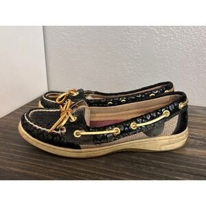 Sperry Angelfish Boat Shoes Size 7.5 Black Beige Nautical Preppy